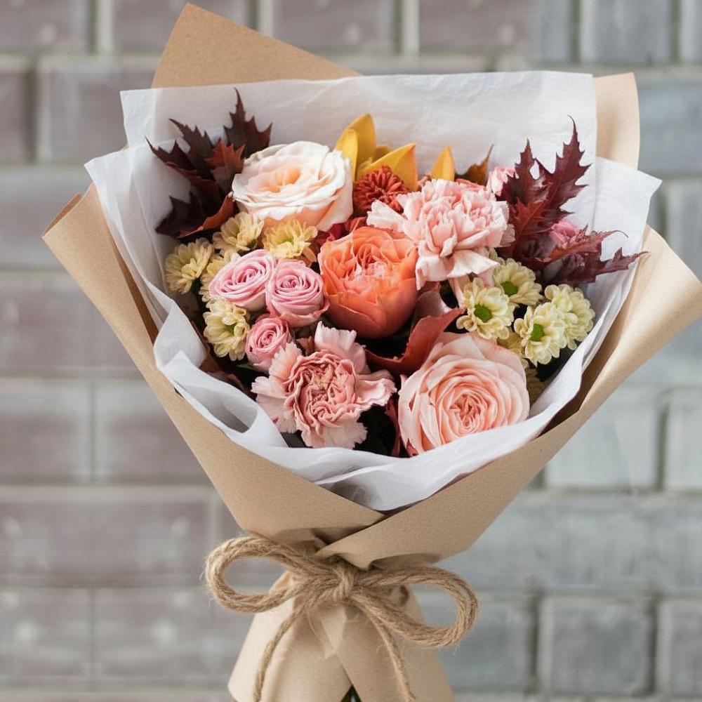 Букет цветов из: Гвоздики, Хризантемы и Розы в Обильном