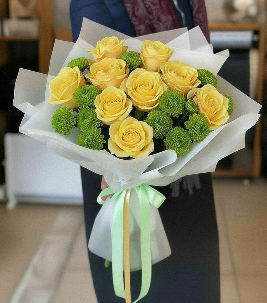 Букет цветов из: Хризантемы и Розы в Обильном