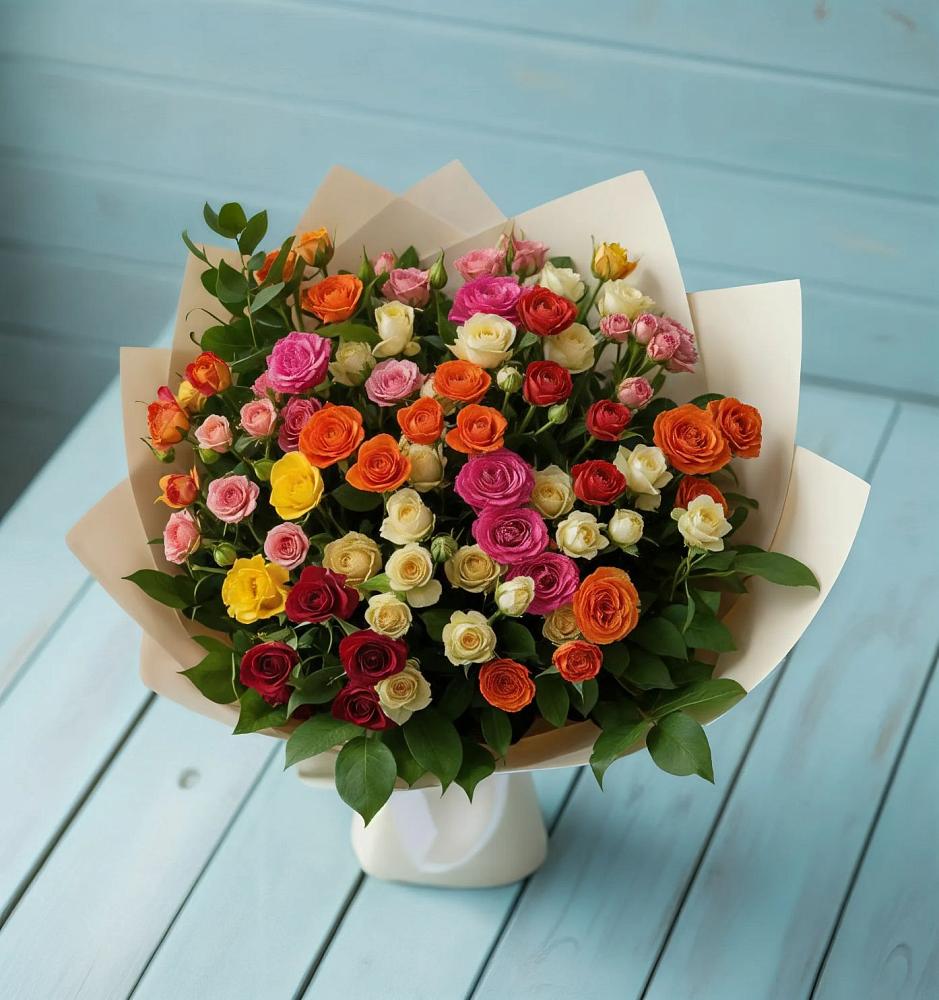 Букет Микс из разноцветных кустовых роз в Обильном