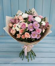 Букет цветов из:  Хризантемы, Розы и Альстромерии в Обильном