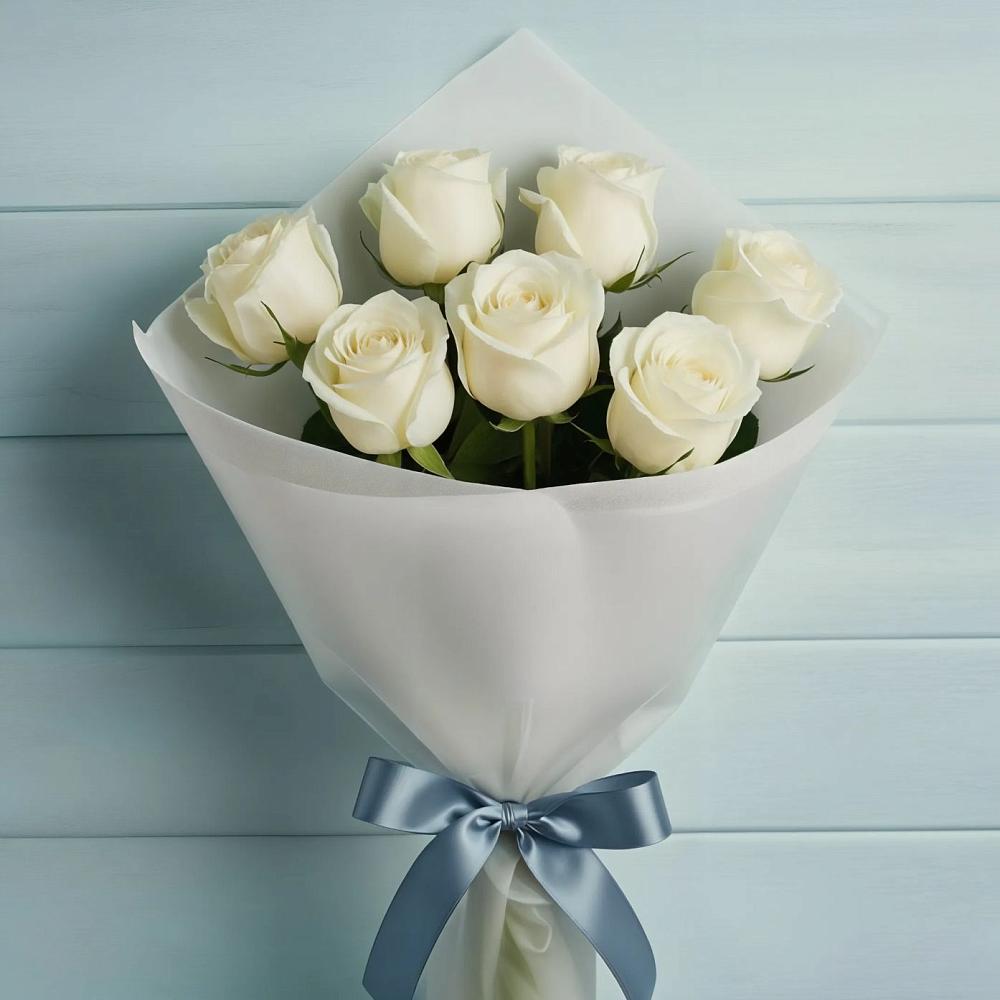 Букет 7 Белых роз Эдлесс Лав в Обильном